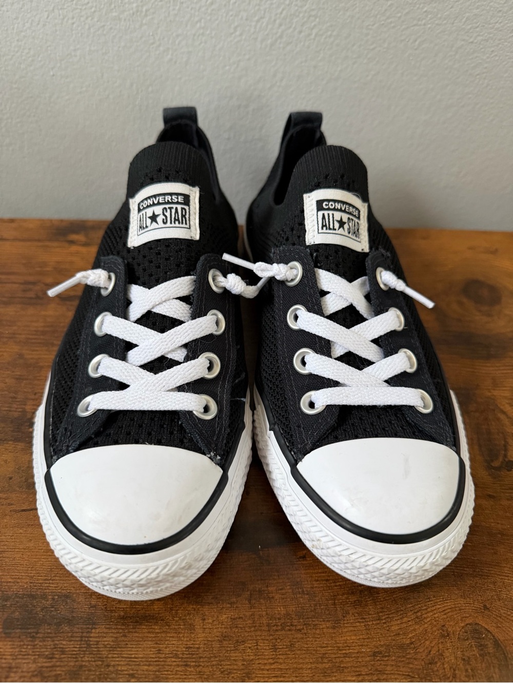 Converse All Star Low Top Lace-Up Sneakers Black/White Solid Rubber Sole